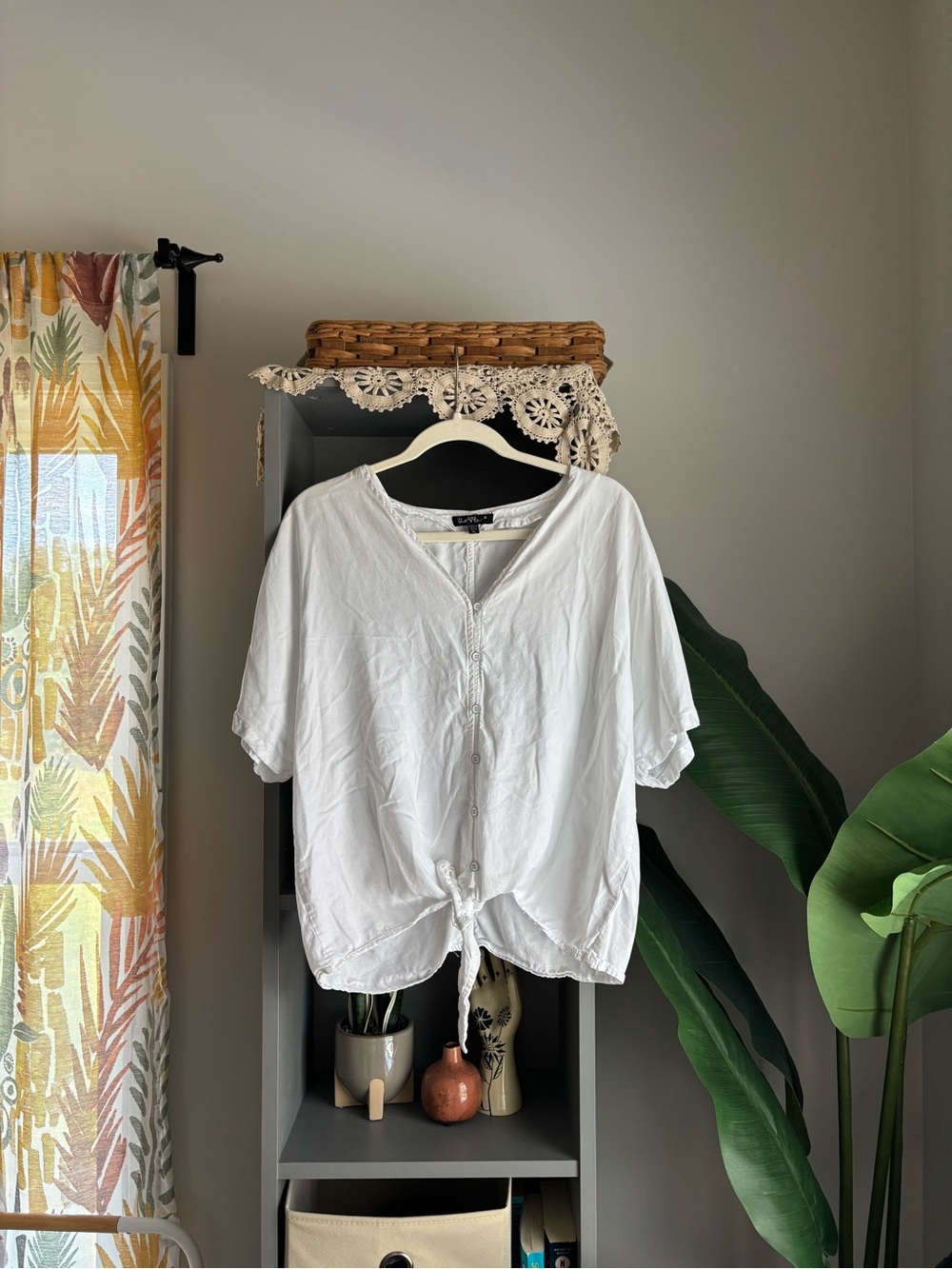 velvet heart button down tie front top